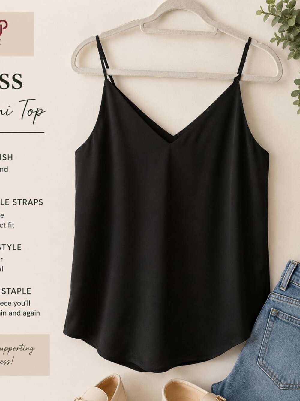 Express Black Satin V-Neck Cami Tank Top | Size M